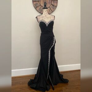 Black prom dress, formal dress or eveni gown with leg slit